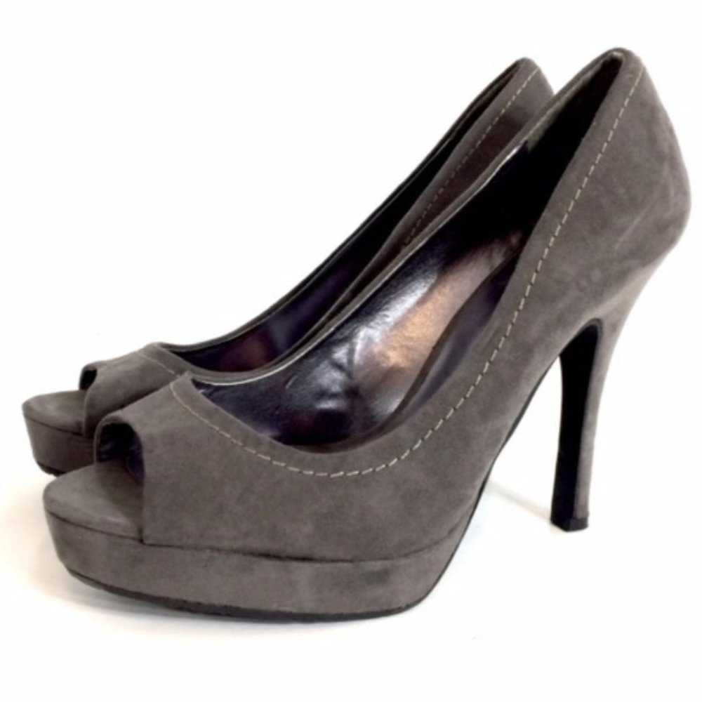 Candie’s Gray Brushed Suede Stiletto Open Toe Heel